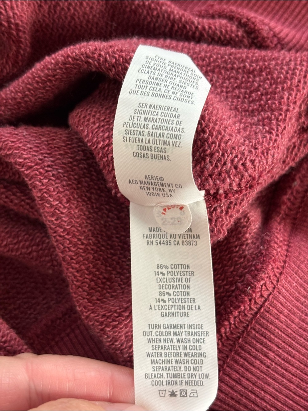 Aerie Oversized Crewneck Sweatshirt Size M Burgundy - Picture 7 of 14